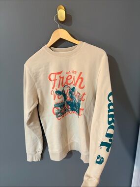Cream Graphic 'Fresh Vermont Creamery' Sweatshirt with Teal Sleeve Logo